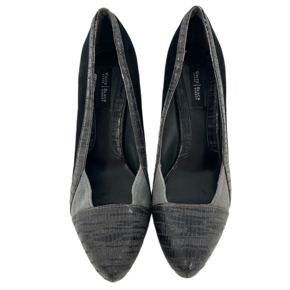 White House black market womens heels size 7.5 black gray leather suede platform - Picture 2 of 10